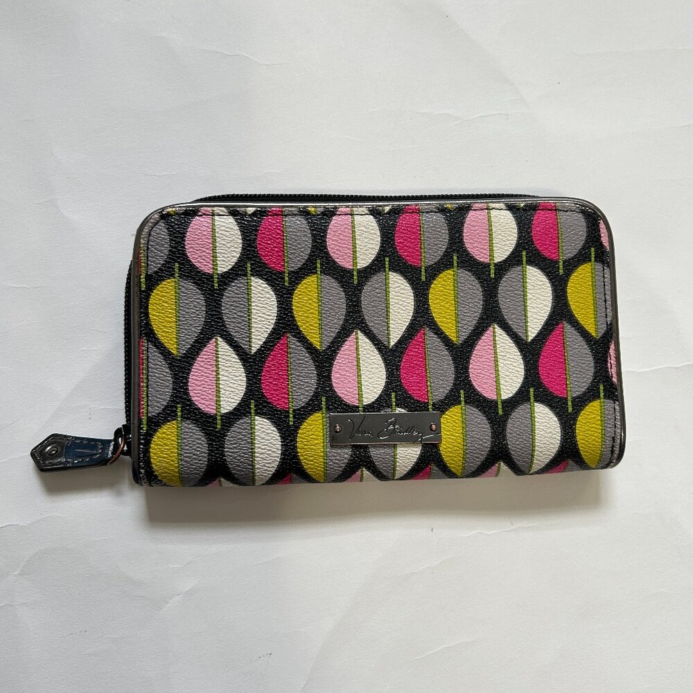 Vera Bradley Accordian Wallet Moon Drops Faux Leather Zip Around Wallet Retired